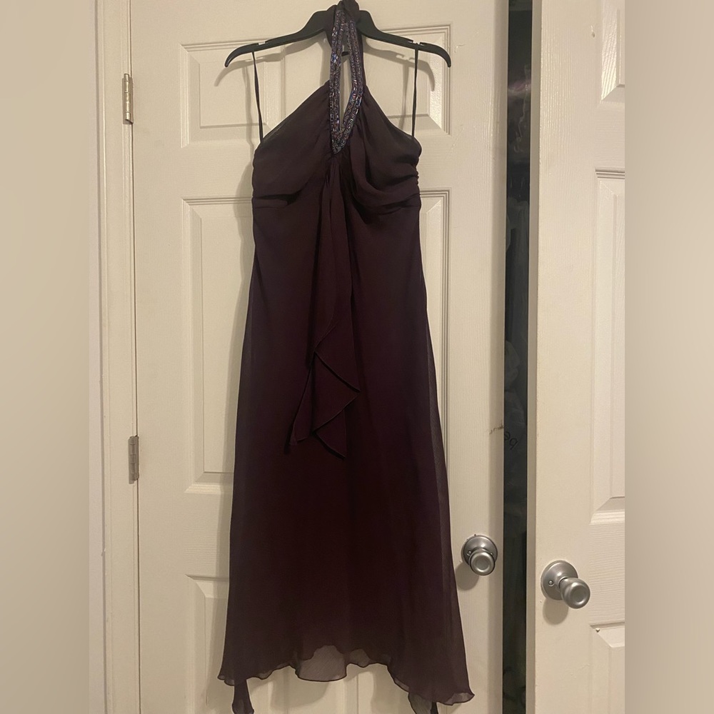 Burgundy Beaded Halter Top Dress